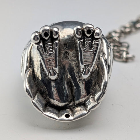 Vintage Sterling Silver Owl Pendant & Sterling Silver Azuki Chain Necklace, Total Weight: 28g (NAJO)